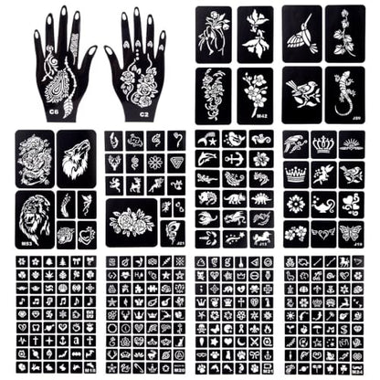 Koogel 281PCS Semi Permanent Tattoo, 12 Sheets Henna Women Tattoo Stencil Temporary Stickers for Face Paint Body Art - color: Black3