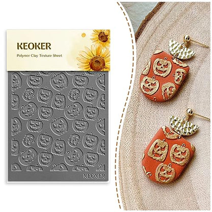 Keoker Polymer Clay Texture Sheets, Fall Clay Texture Mat for Making Earrings Jewerly, Autumn Polymer Clay Earrings Tools (No. 1-3) (Fall Polymer Clay Texture Sheets 2) - color: Fall polymer clay texture sheets 2