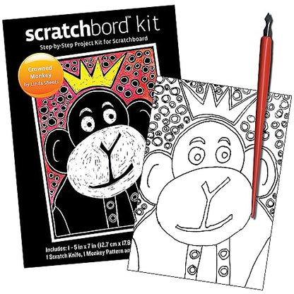 Ampersand Art Supply Scratchbord | Crowned Monkey | 5’’ x 7’’ | Professional Scratchboard Art Panel | for Scratchboard Drawing, Illustration & Mixed Media - style: Crowned Monkey