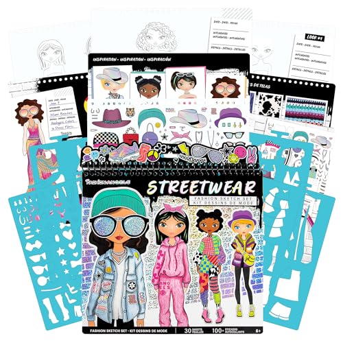 Fashion Angels Streetwear Design Portfolio, Includes 30 Sketch Sheets, Stencil Sheets, Stickers & Inspiration Guide, Ideal Drawing Kit for Girls Ages 6+ - color: Streetwear Design