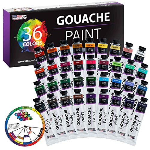 U.S. Art Supply Professional 36-Color Gouache Paint Set in Large 18ml Tubes & Color Mixing Wheel - Gouache Paint Tubes for Artists, Students, Beginners