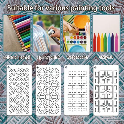 12 Sheets Sashiko Painting Stencils, 12 Styles Geometric Sashiko Pattern Quilting Drawing Templates Reusable Border Stencil for Sewing Embroidery Scrapbooking DIY Ornaments - style: Geometric
