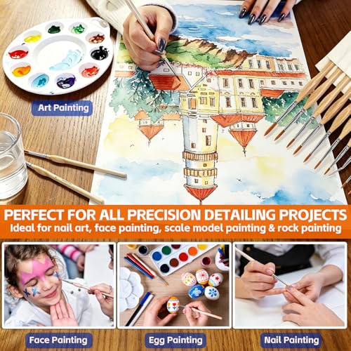 11 Pcs Fine Detail Paint Brush Set - Miniature Brushes with Ergonomic Wood Handles for Acrylic, Watercolor, Oil, Model Painting, Nail Art, Scale Models, Warhammer 40k, Face Painting - size: 11PCS Paint Brushes