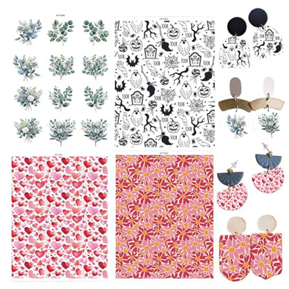 24 Sheets Transfer Paper for Polymer Clay,Love Halloween Theme Red Flower 4 Different Gradient Background Print Polymer Clay Transfer Paper for DIY Art Jewelry Earrings Making 5.82X3.93 inch - color: 4 Patterns Sets