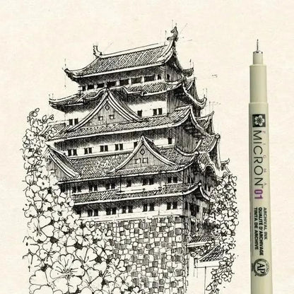 SAKURA Pigma Micron - Pigment Fineliner Pens - 003/005/01/03/05/08 - Paper Case of 6 - Black Ink - style: Set of 6 Nibs