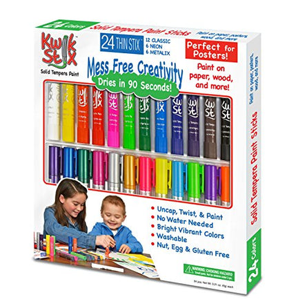Kwik Stix Solid Tempera Paints, Thin Stix Paint Pens, Super Quick Drying, 6 Neon, 6 Metalix & 12 Classic Vibrant Colors - TPG-620 (Pack of 288) - size: 24 Count (Pack of 12)