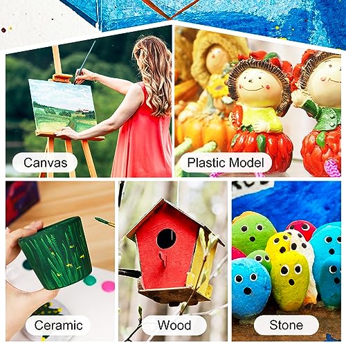 UPGREY 50 Colors Acrylic Paint Set, Non Toxic Art Paints (2fl Oz/60ml Each) With 5 Craft Paint Brushes, Metallic Acrylic Paints Kids Adults for Canvas Crafts Stone Wood Ceramic And Model Painting - color: 50 Colors(60 ml/2fl oz）