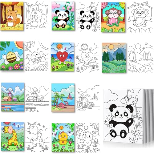 10Pcs Paint and Sip kits for Boys Girls Kids,Pre Drawn Canvas for Kids,Cute Pre Stretched Painting Canvas with Pictures to DIY Acrylic Painting Kits Christmas Party Night,8x10 Painting Canvas for Kids