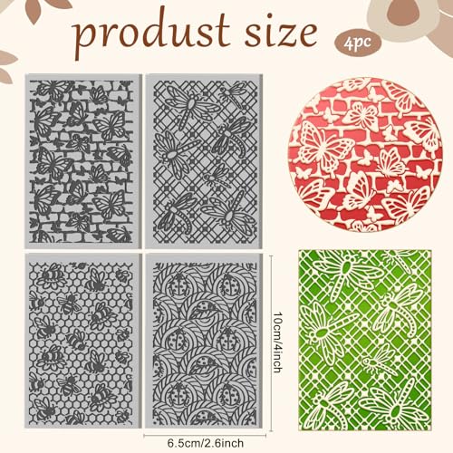 4 Sheets Insects Clay Texture Mat Artistic Textures Polymer Clay Texture Sheets DIY Tools for Pottery Earring Jewelry Making Stamp Engraving Machines, 3.9x2.6inch - color: Insects