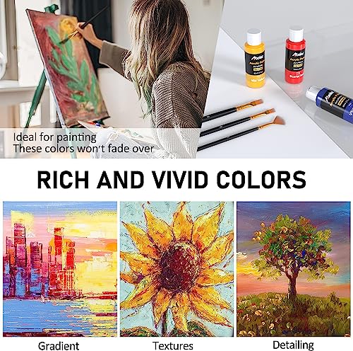 ABEIER Acrylic Paint Set, 24 Colors (60ml/2oz) with 12Paint Brushes, Non-Toxic, Waterproof, Strong Coverage for Kids Adults Beginners Students, Painting on Canvas Stone Wood Fabric Rocks Ceramic - style: Classic Colors