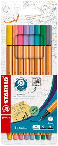 STABILO - point 88 - Fineliner - Pack of 8 - Assorted Pastel Shades - size: 8 Count (Pack of 1)