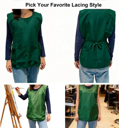 Large Smock Cobbler Apron for Men & Women, Adjustable Side Ties & 2 Pockets - color: Green