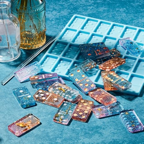 Domino Mold for Resin Domino Mold for Epoxy Candy Clay Chocolate Mould 28 Cavities Silicone Mould Pendant Epoxy Cake Jewelry Making Tool(Classical,Blue) - size: Classical