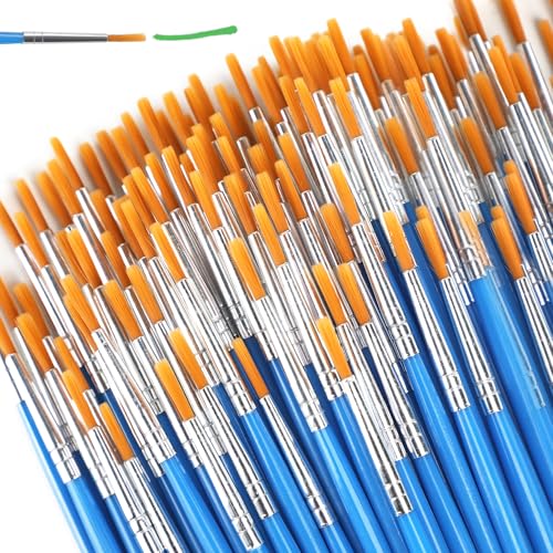 Halobios Small Paint Brushes for Crafts, 100 Pcs Art Painting Brushes Round Paint Brushes Set for Acrylic Painting, Mini Paint Brush for Kids Adults Oil Watercolor Rock Painting Body Face Nail Art - size: 100-Round