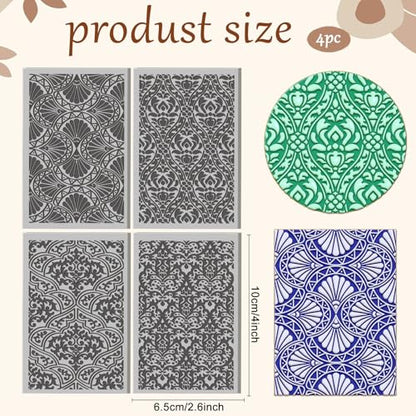 4 Pcs Damask Patterns Texture Pattern Polymer Clay Texture Sheet Rubber Clay Texture Mat for Polymer Clays Making Earrings Jewelry DIY Crafts, 4 × 2.5 Inch - style: Damask Patterns