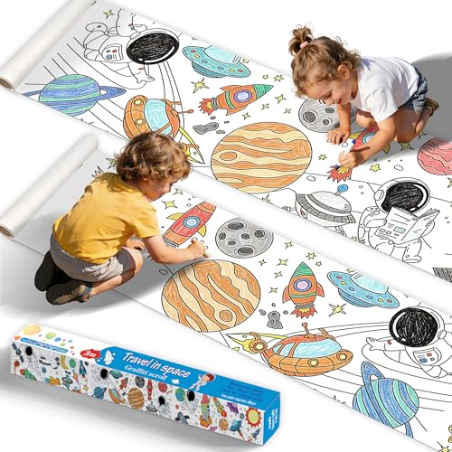 15"x118" Giant Sticky Coloring Paper Roll for Kids - DIY Children's Drawing Roll for Tablecloth & Wall Decor, Animal Themed Giant Sticky Coloring Paper Roll for Kids, Childrens Drawing Rolls - color: Travel In Space