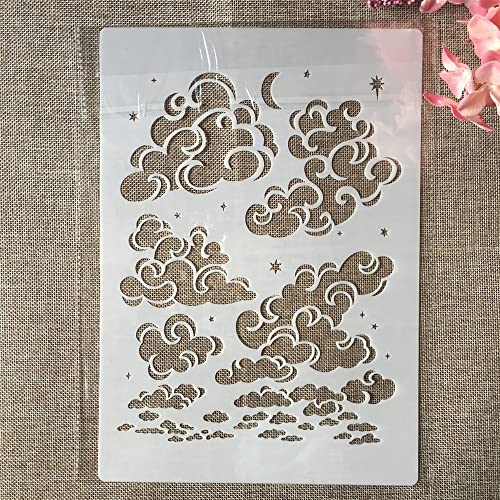 TIAMECH A4 Reusable Cloud Stencil for Painting | Star Moon on Sky Layering Template, DIY Wall Art, Wood Furniture, Scrapbook & Crafts (8.3x11.7inch) - style: Cloud