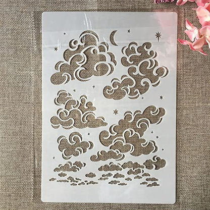 TIAMECH A4 Reusable Cloud Stencil for Painting | Star Moon on Sky Layering Template, DIY Wall Art, Wood Furniture, Scrapbook & Crafts (8.3x11.7inch) - style: Cloud