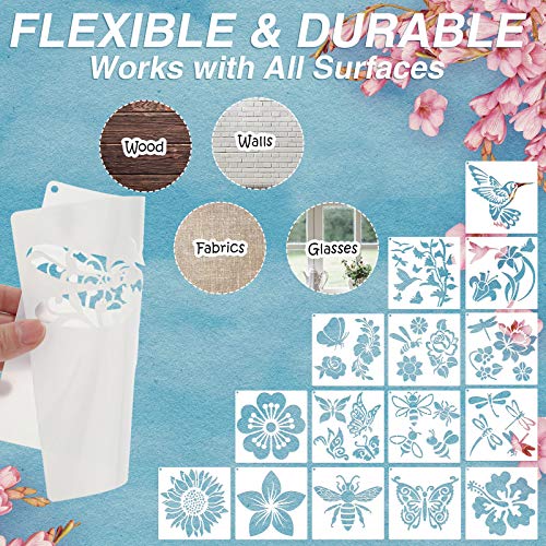 Zonon 16 Pieces Stencils for Painting, Reusable Large Butterfly Hummingbird Sunflower Stencil with Metal Open Ring, DIY Craft Templates for Spring Summer Wood Wall Canvas Home Decor(6.3 x 6.3 Inch) - size: 6.3 x 6.3 Inch
