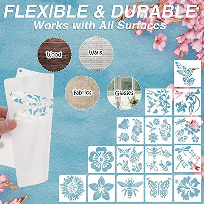Zonon 16 Pieces Stencils for Painting, Reusable Large Butterfly Hummingbird Sunflower Stencil with Metal Open Ring, DIY Craft Templates for Spring Summer Wood Wall Canvas Home Decor(5.1 x 5.1 Inch) - size: 5.1 x 5.1 Inch