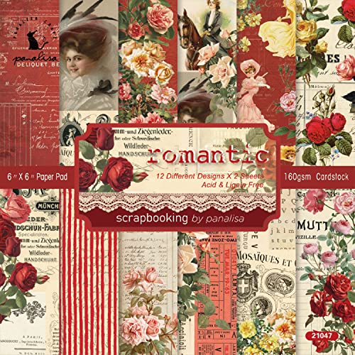 6x6 Scrapbook Paper Pad - Romantic Vintage 160gsm Heavyweight Cardstock, 24 Pcs Victorian Rose & Retro Portrait Decorative Paper for Scrapbooking, Junk Journaling & Card Making DIY Crafts - color: Romantic, size: 6"×6"