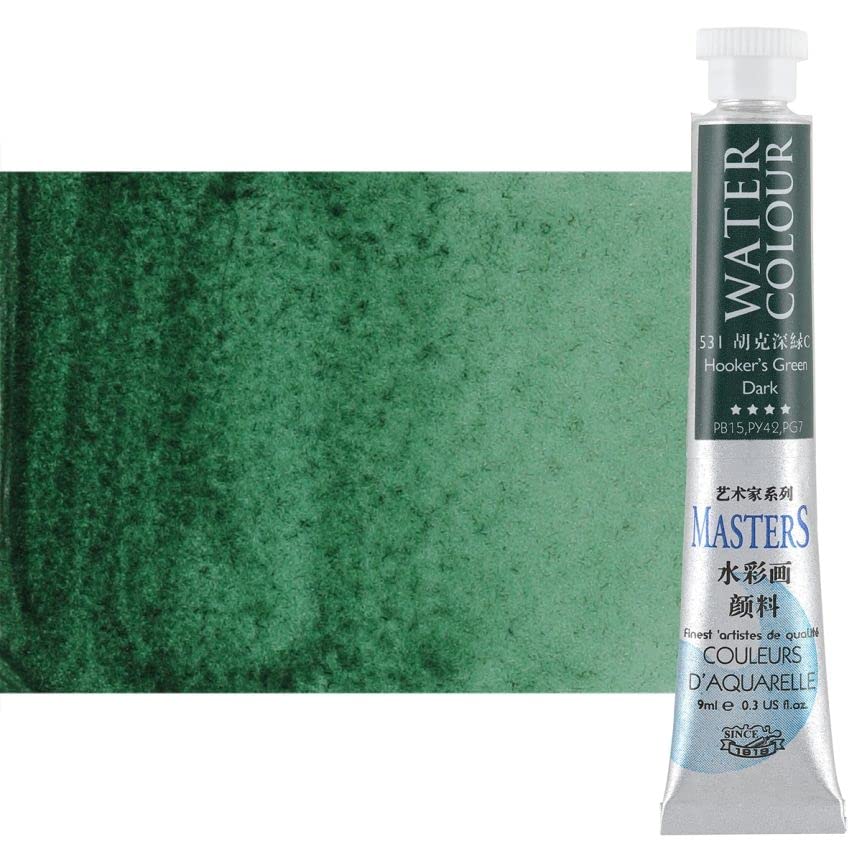 Marie's Masters Quality Watercolor Paint - Hookers Green Dark, 9 mL - Concentrated Color, Pure Pigments, High Lightfastness Ratings - color: Hookers Green Dark
