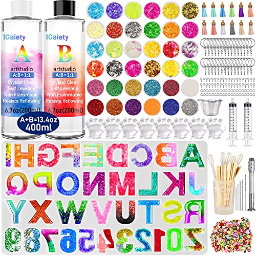 IGaiety Backward Alphabet Mold Resin Kit for Keychain | Epoxy Kit with Alphabet Mold, 2-Part Odorless Resin & 206 Pcs. Create Glossy, Bubble-free Custom Jewelry, Arts & Crafts - size: Alphabet 200ml
