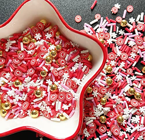 EHOPE Fake Sprinkles Resin Sprinkles Fake Candy Sprinkles Clay Sprinkles Polymer Sprinkles Polymer Clay Slices for Nail Art DIY Crafts Cake Phone Case(40G-Red Heart+Snowflake-32) - color: 32-Red Heart+Snowflake