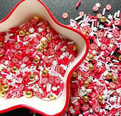 EHOPE Fake Sprinkles Resin Sprinkles Fake Candy Sprinkles Clay Sprinkles Polymer Sprinkles Polymer Clay Slices for Nail Art DIY Crafts Cake Phone Case(40G-Red Heart+Snowflake-32) - color: 32-Red Heart+Snowflake