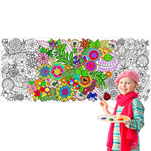 Dvbonike Jumbo Mandala Coloring Poster Giant Flower DIY Drawing Paper Art Blank Banner 55.1 x 23.6 Inch Color-in Table Cover Wall Decoration School Group Activities for Kids Arts Craft Party Suppiles - style: Flower No.2