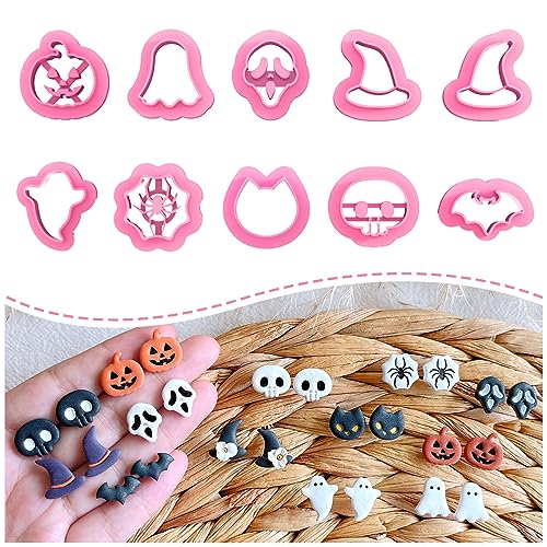 KEOKER Halloween Polymer Clay Cutters - 10 Shapes for Jewelry, Earrings, Pumpkin - Studs Included - color: Studs Clay Cutters
