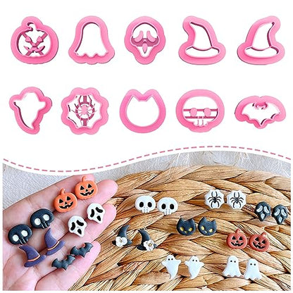 KEOKER Halloween Polymer Clay Cutters - 10 Shapes for Jewelry, Earrings, Pumpkin - Studs Included - color: Studs Clay Cutters
