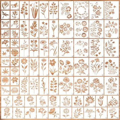80Pcs Stencils for Painting, Stencils for Crafts Reusable Flower Wall Stencils for Drawing Art Scrapbook (6x4.7in, 5.91x2.59in, 4x4 in, 2x2in)