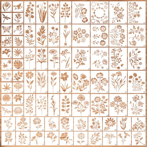 80Pcs Stencils for Painting, Stencils for Crafts Reusable Flower Wall Stencils for Drawing Art Scrapbook (6x4.7in, 5.91x2.59in, 4x4 in, 2x2in)