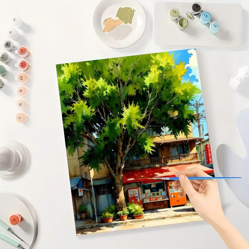 TAOPAOLAB Summer Street Paint by Numbers Kit for Adults - DIY Summer Day with Vending Machines and Storefront Painting on Canvas 16x20 Inch, Acrylic Paint Set for Beginners, Art for Home Decoration