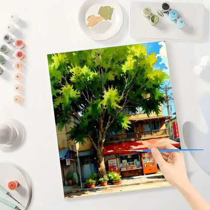 TAOPAOLAB Summer Street Paint by Numbers Kit for Adults - DIY Summer Day with Vending Machines and Storefront Painting on Canvas 16x20 Inch, Acrylic Paint Set for Beginners, Art for Home Decoration