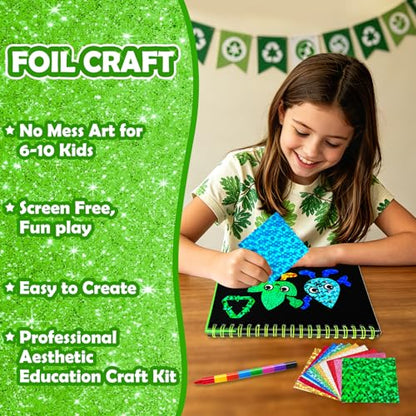 FUNNYB&G Foil Art Craft Kit for Kids 4-10 Years Old: Mess-Free & No-Glue, Create 16 Sparkly Going Green Pictures – Perfect Travel Toy & Birthday Gift for Kids (Going Green) - style: Going Green