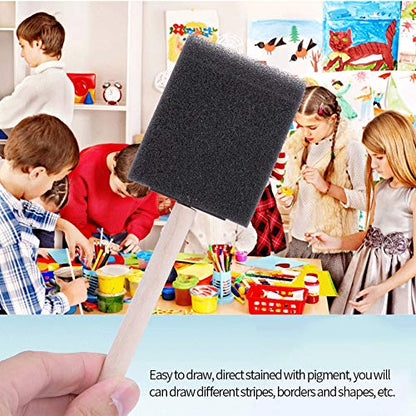 4Pcs Painting Sponge Brushes Foam Brush Set Painting Cleaning Tool Assorted Sized Brushes Drawing Cleaning Brush with Wooden Handle for Painting Dust Cleaning