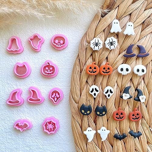 KEOKER Halloween Polymer Clay Cutters - 10 Shapes for Jewelry, Earrings, Pumpkin - Studs Included - color: Studs Clay Cutters