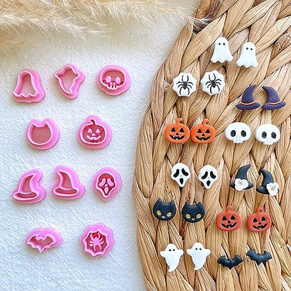 KEOKER Halloween Polymer Clay Cutters - 10 Shapes for Jewelry, Earrings, Pumpkin - Studs Included - color: Studs Clay Cutters