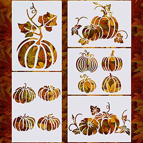Clabby 5 Sheets Fall Thanksgiving Stencils for Painting on Wood Large Pumpkin Reusable Stencils Fall Art Painting Template for Windows Wall DIY Crafts Decorations(11.7 x 8.3 Inch) - size: 11.7 x 8.3 Inch