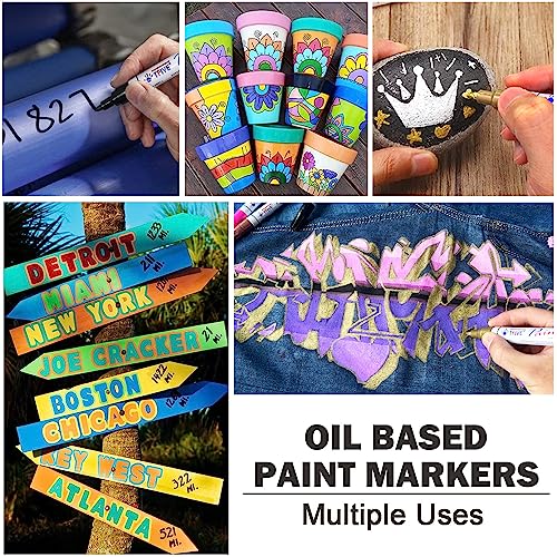 TFIVE Paint Pens Paint Markers Never Fade Quick Dry and Permanent,18 Color Oil-Based Waterproof Marker Pen Set for Rock Painting, Stone, Ceramic, Wood, Fabric, Plastic, Canvas, Glass, Mugs