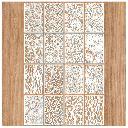 16 Pieces Stencils for Painting, Abstract Texture Mixed Media Art Supplies Crafts Reusable Layering Stencil Brick Pattern Templates for Drawing Card Making Canvas Furniture Paper (Type-A) - style: TYPE-A