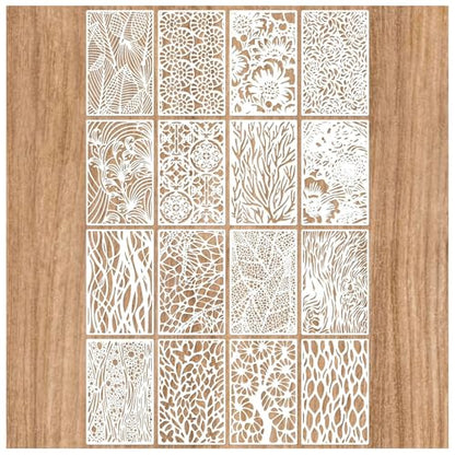 16 Pieces Stencils for Painting, Abstract Texture Mixed Media Art Supplies Crafts Reusable Layering Stencil Brick Pattern Templates for Drawing Card Making Canvas Furniture Paper (Type-A) - style: TYPE-A