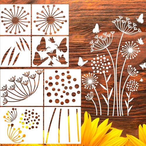 Large Flower Stencils for Fence Dandelion Stencil Floral Stencils for Outside Wood Fence Walls Furniture Fabrics - style: Dandelion