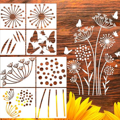 Large Flower Stencils for Fence Dandelion Stencil Floral Stencils for Outside Wood Fence Walls Furniture Fabrics - style: Dandelion