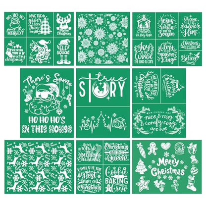 DGAG 9PCS Christmas Self-Adhesive Silk Screen Stencils,HO HO HO Screen Printing Stencils for Craft Xmas Chalk Paste Stencil Transfers Reusable Stencils for Painting on Wood Fabric Farmhouse - color: 9 PCS silk screen stencils