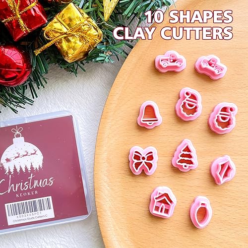 Keoker Christmas Polymer Clay Cutters - 10 Shapes Clay Earrings Cutters, Santa Clay Cutters (Studs) - color: studs clay cutters