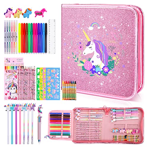 MAIGOZON Unicorn Art Supplies for Girls Ages 4-8 - 56 PCS Coloring Kit with Scented Markers, Gel Pens & Glitter Pencil Case, Kids Drawing Set Birthday Holiday Gifts for Girls 6 7 8 - style: Unicorn