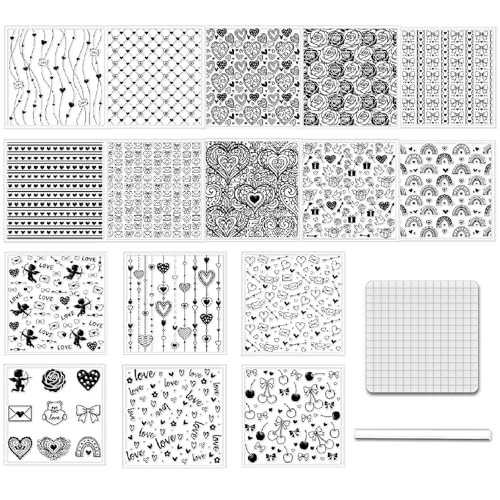 CHGCRAFT 16 Pcs Valentine's Day Set Polymer Clay Texture Sheet Love and Heart Silicone Clay Texture Mat for Polymer Clays Making Earrings Jewelry DIY Crafts 5.5 × 5.5 Inch
